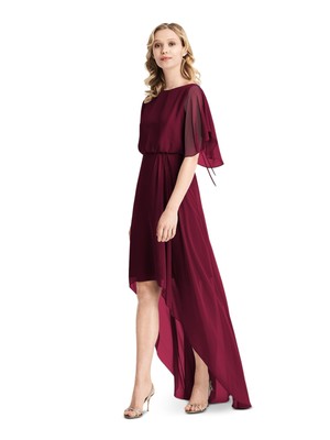 

JENNY PACKHAM BRIDESMAIDS Женское темно-бордовое платье на подкладке с галстуком и открытой спиной с рукавами до локтя, Maroon
