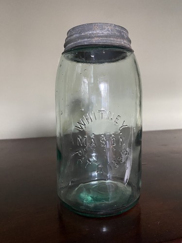 Antique Whitney Mason Jar with Lid, Hand Blown Glass