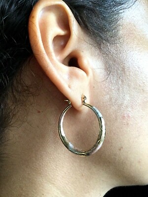 14K GOLD FILLED 3 COLOR ARETES - HOOP EARRINGS 30mm                           #1