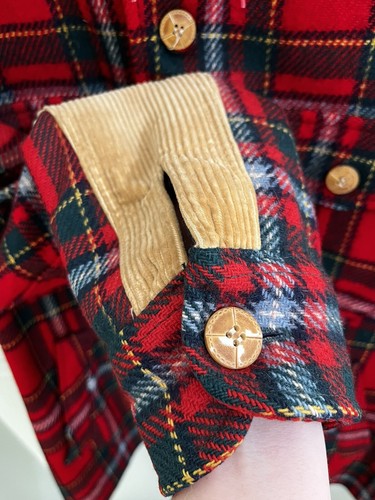 Excellent Vintage Lobo Pendleton Red Plaid Wool Jacket hooded elbow Patch Sz XL