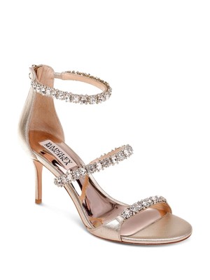 

BADGLEY MISCHKA Женские бежевые кожаные сандалии Platino Yasmine Toe Stiletto, Бежевый, MP4286