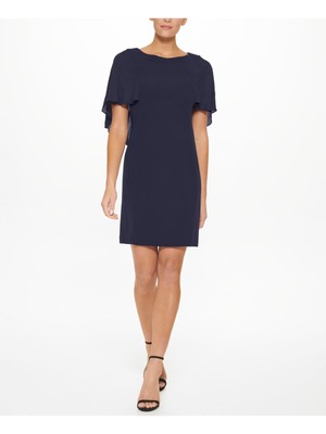 

Женское синее платье-футляр DKNY с накидкой и эффектом развевающихся рукавов, Синий
