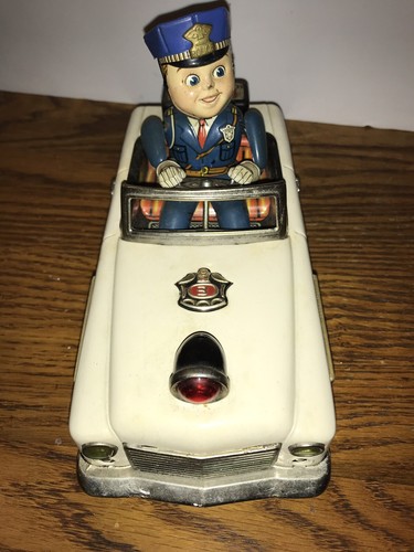 Vintage Mystery police car Japan Tinplate Battery Powered.