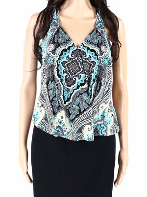 

INC Женский черный топ без рукавов с V-образным вырезом с принтом