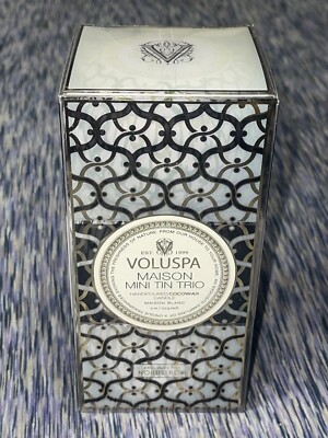 VOLUSPA Maison Mini Trio Cocowax Candles Gardenia Colonia ￼, ￼Suede Blanc & Mint
