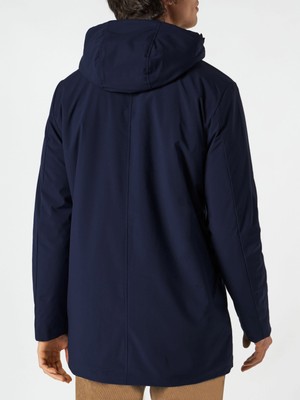 Pre-owned Mc2 Saint Barth Man Hooded Blue Voyager Parka Jacket With Sherpa Lining