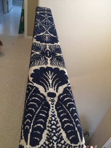 ANTIQUES 1800’s NAVY AND CREAM LARGE WOOL COVERLET, EXCELLENT CONDITION