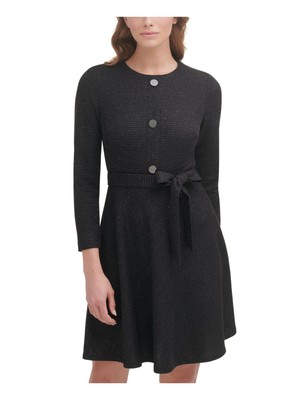 

Женское платье DKNY Black Tie с длинным рукавом выше колена для вечеринок + расклешенное платье, Черный