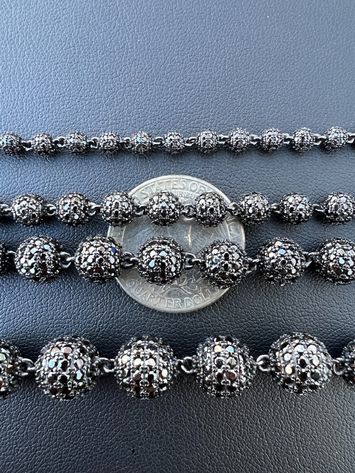 Pre-owned Harlembling Black Moissanite Ball Chain - Black Rhodium Over 925 Silver - Shambala Necklace