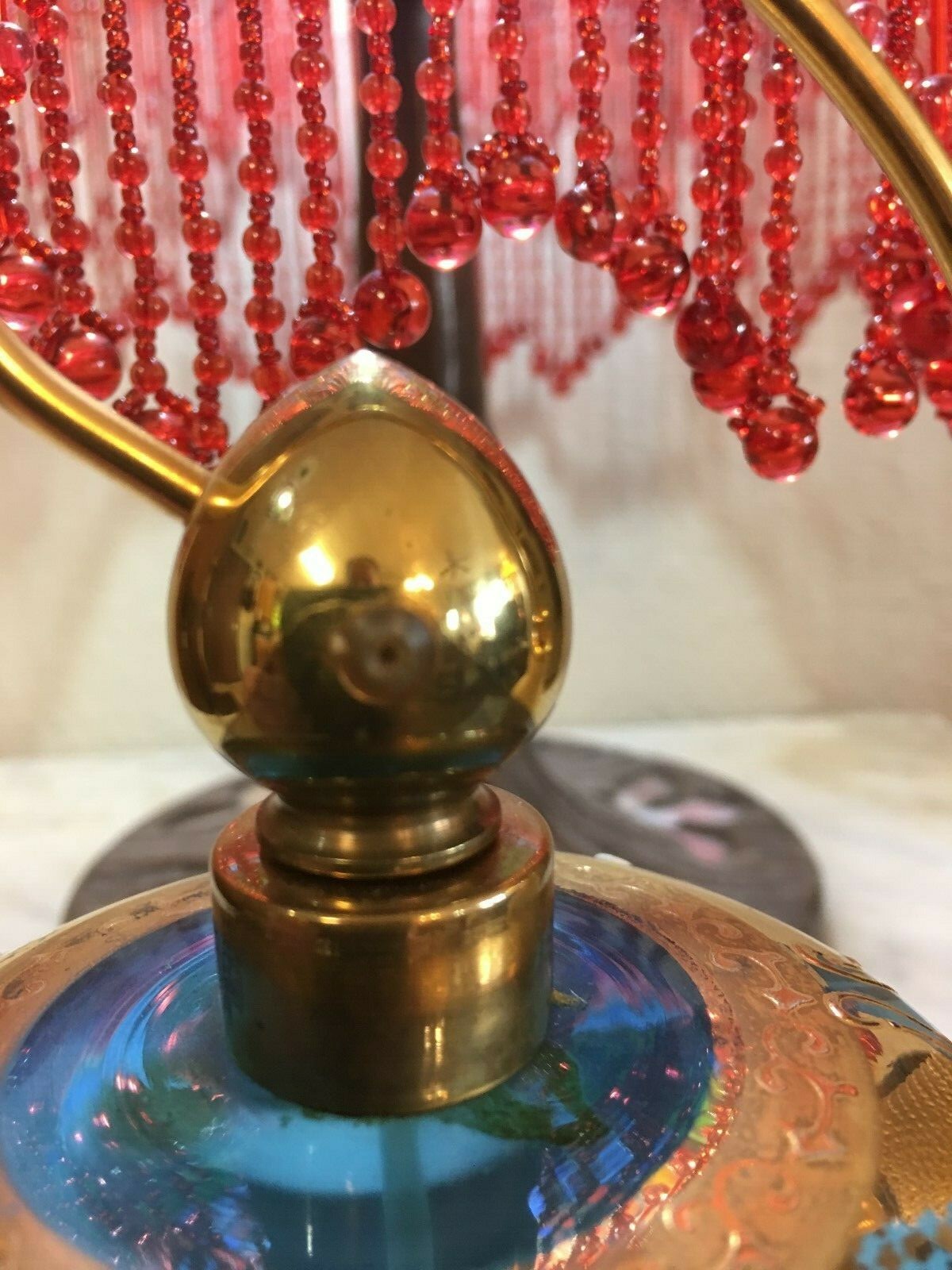 Victorian Blue Atomizer Perfume Bottle White,Green,Gold Enamel Flowers 6.5