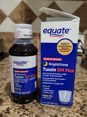 Equate NIGHTTIME Maximum Strength Tussin DM Max Liquid, 8oz EXP 2025