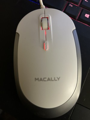 Macally DYNAMOUSE USB Optical Wired Silent Mouse - White for Mac or Windows