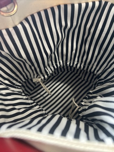 Frances Valentine Leather Bucket Bag Navy Blue Beige