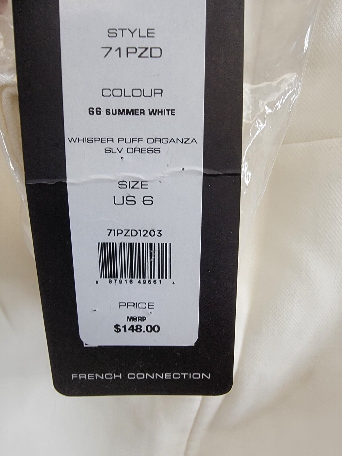 French Connection Whisper Puff Sleeve Dress Women's 6 Summer White Back Zip S/S - Picture 18 of 18