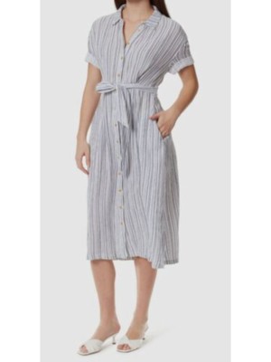 

Женское платье-рубашка миди с белым галстуком и закатанными манжетами ANNE KLEIN, без подкладки, с коротким рукавом, Белый