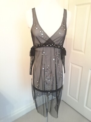 OASIS SHEER SEQUIN EMBELLISHED TUNIC OVER DRESS BLACK SIZE 8 BNWT £28