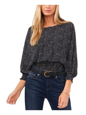 

VINCE CAMUTO Женский черный присборенный топ свободного кроя на подкладке с рукавами 3/4 и круглым вырезом