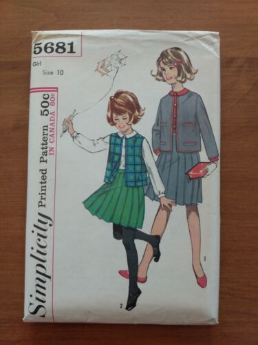 1964 SIMPLICITY PATTERN #5681 ~ Blouse, Skirt, Jacket, Vest ~ Girls Size 10