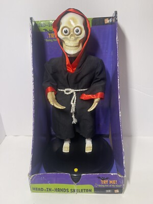 Gemmy Halloween Animated Head Beholder Head In Hands Reaper With Box LOW PITCH