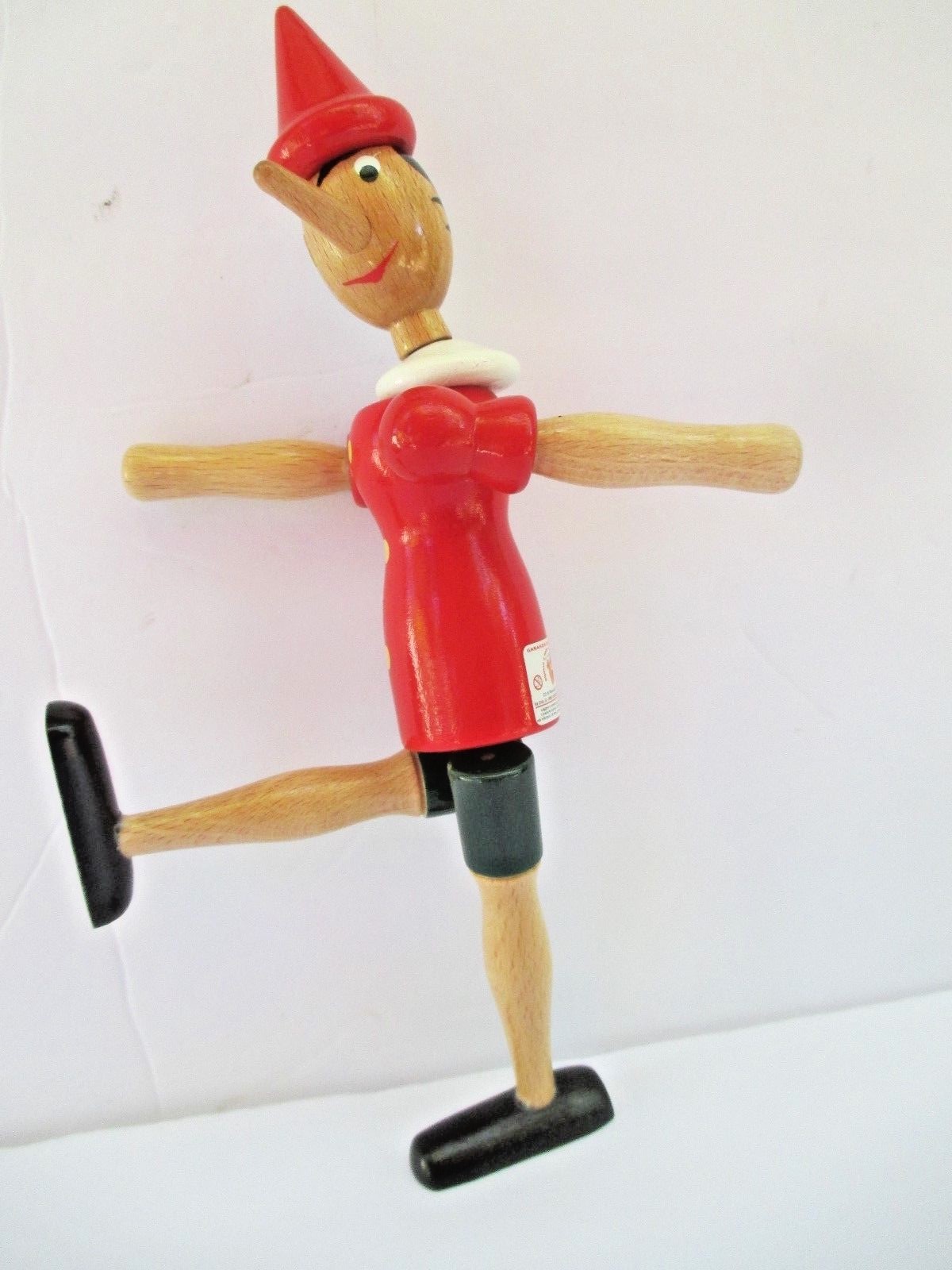 Vintage Garanzia di Qualita Wooden Pinnochio Doll Made in Italy 10”   7884