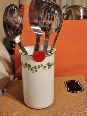 RARE CORELLE CALLWAY IVY UTENSIL  JUG & 4 UTENSILS FROM STAINLESS  STEEL &...