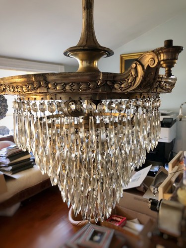 Antique 1920’s Crystal Chandelier Wedding Cake Chandelier LION Electric Mfg