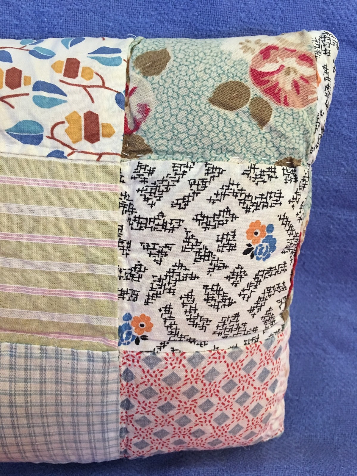 Primitive OOAK handmade vintage farmhouse chic pillow~patchwork, colorful patina