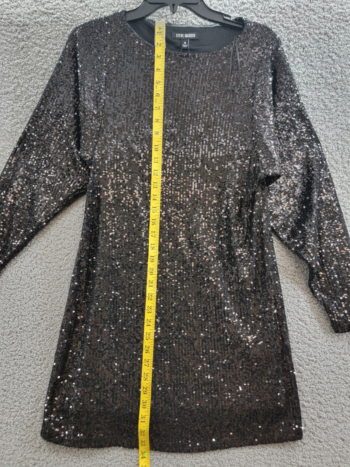 Steve Madden Ginger Sequined Mini Shift Dress Women's 4 Black Boat Neck Pullover - Picture 5 of 14