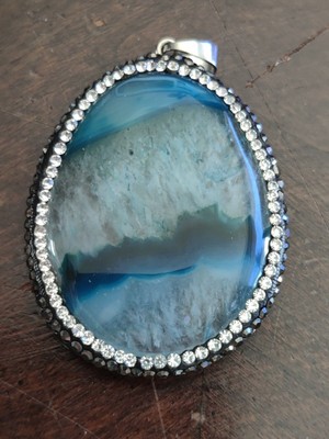 Handmade Ocean Blue Dye Agate Oval Pendant