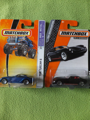 2 RARE NEW Sealed Matchbox TVR Tuscan S in Black & Blue on Long Cards - FREE P&P