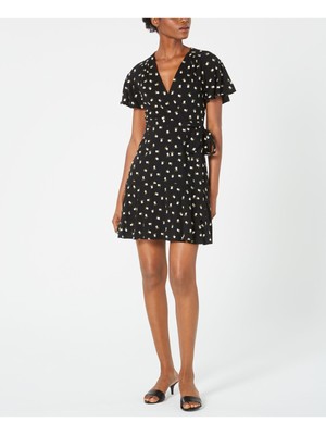 

JILL STUART Женское черное мини-платье-футляр с короткими рукавами и V-образным вырезом с цветочным принтом, Черный