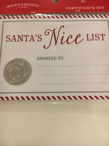 Santa’s Nice List Awarded To:  White Red Silver - Wondershop Christmas Holidays