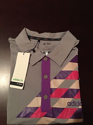 New Adidas Tailored fit Gray Geometric Golf Polo Shirt L Tidewater Myrtle Beach