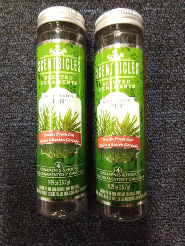 2 Bottles Scentsicles White Winter Fir 4 Ct Scented Ornaments Smells Fresh Cut