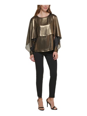 

DKNY Женская золотистая накидка с длинными рукавами и накладкой на подкладке Wear To Work Blouse Petites, Золотой