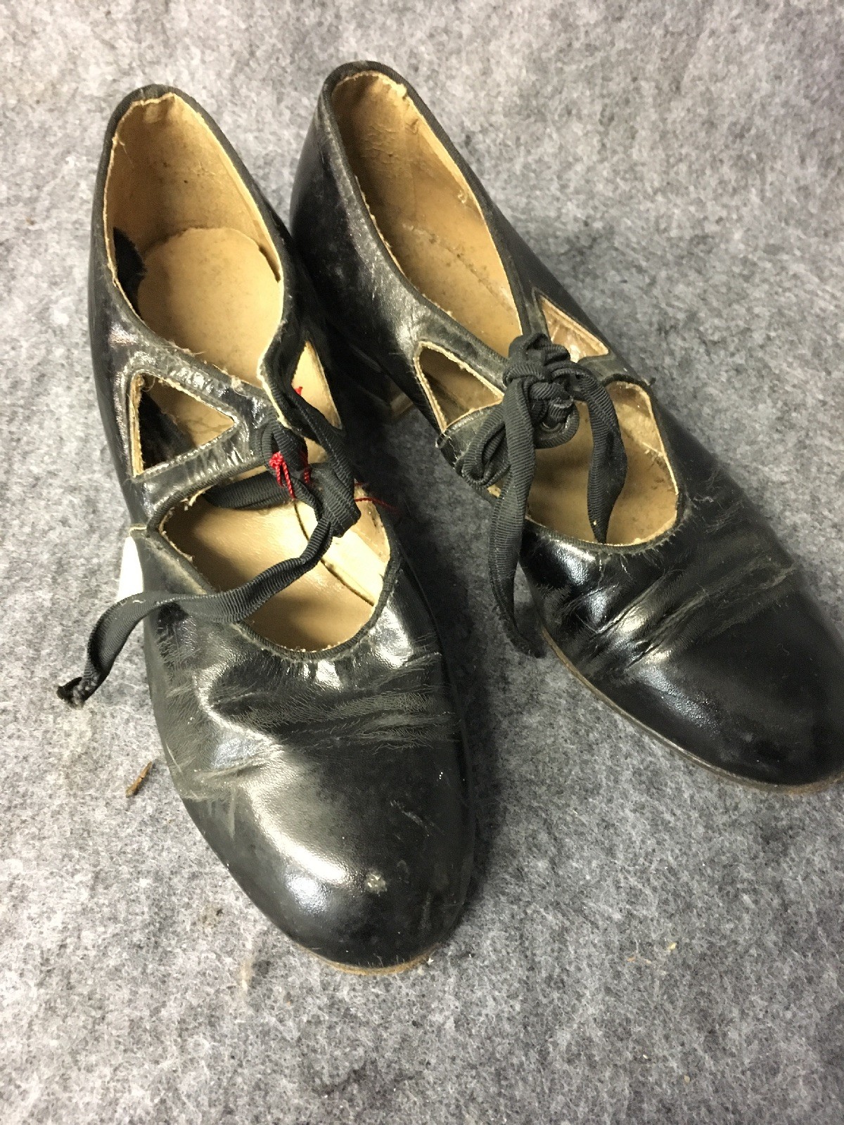 1930s 1940s black leather mary jane slip on flats size 5