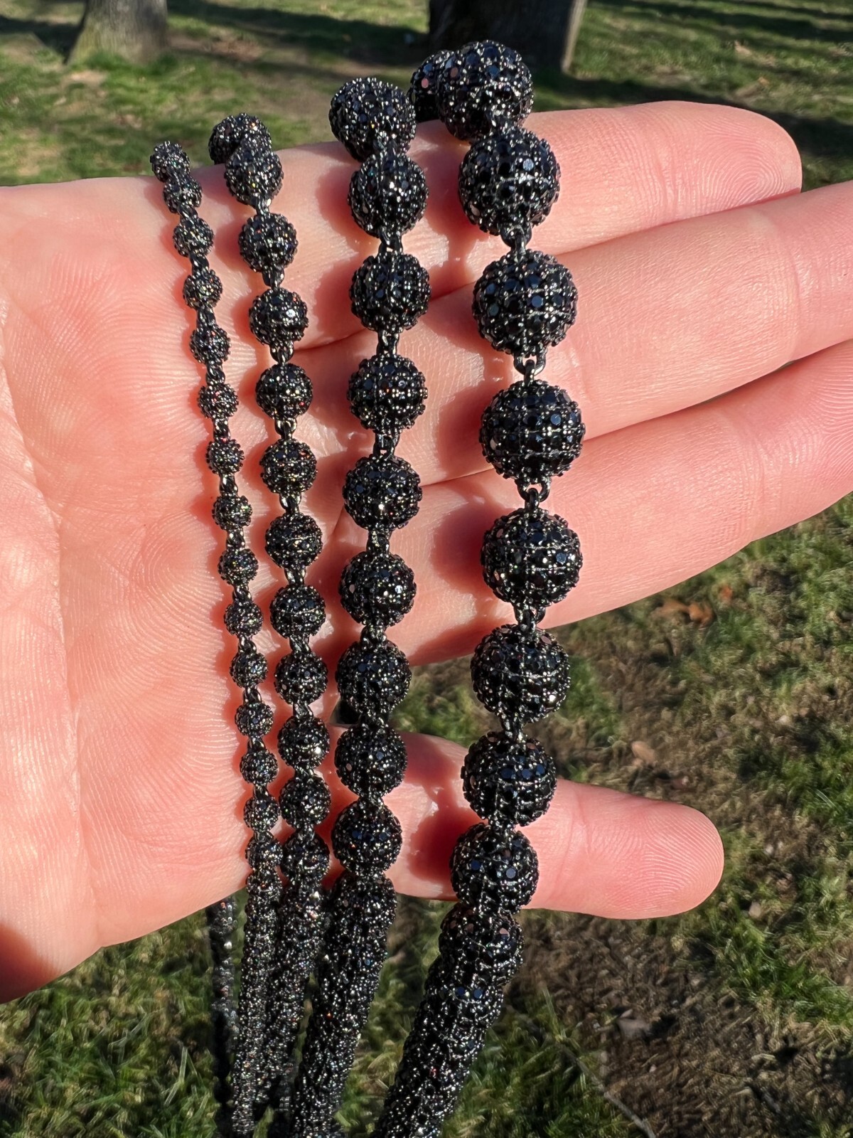 Pre-owned Harlembling Black Moissanite Ball Chain - Black Rhodium Over 925 Silver - Shambala Necklace