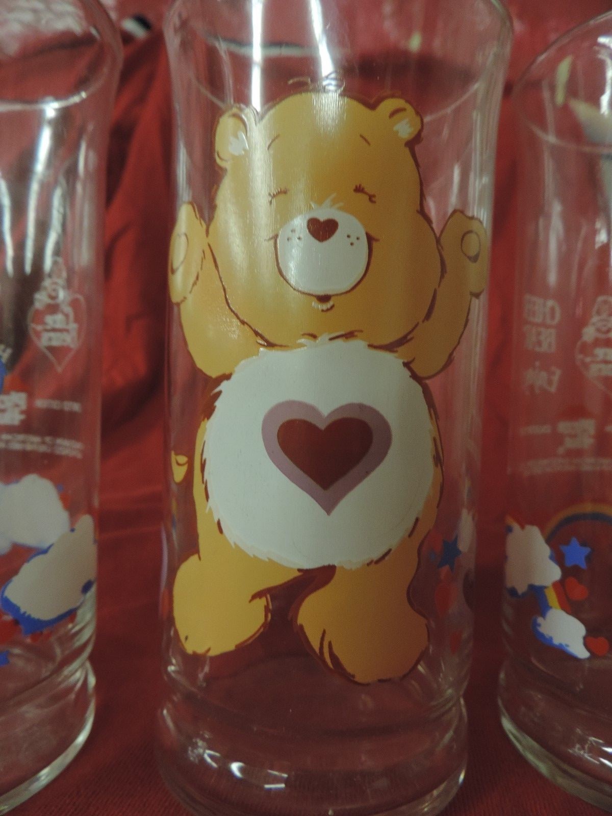3 Care Bears Pizza Hut Glasses Funshine Cheer Tenderheart Limited Edition 1983