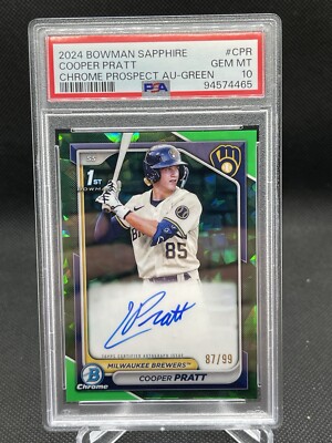 2024 Bowman Chrome Sapphire Cooper Pratt 1st  Green Refractor Auto #/99 Psa 10