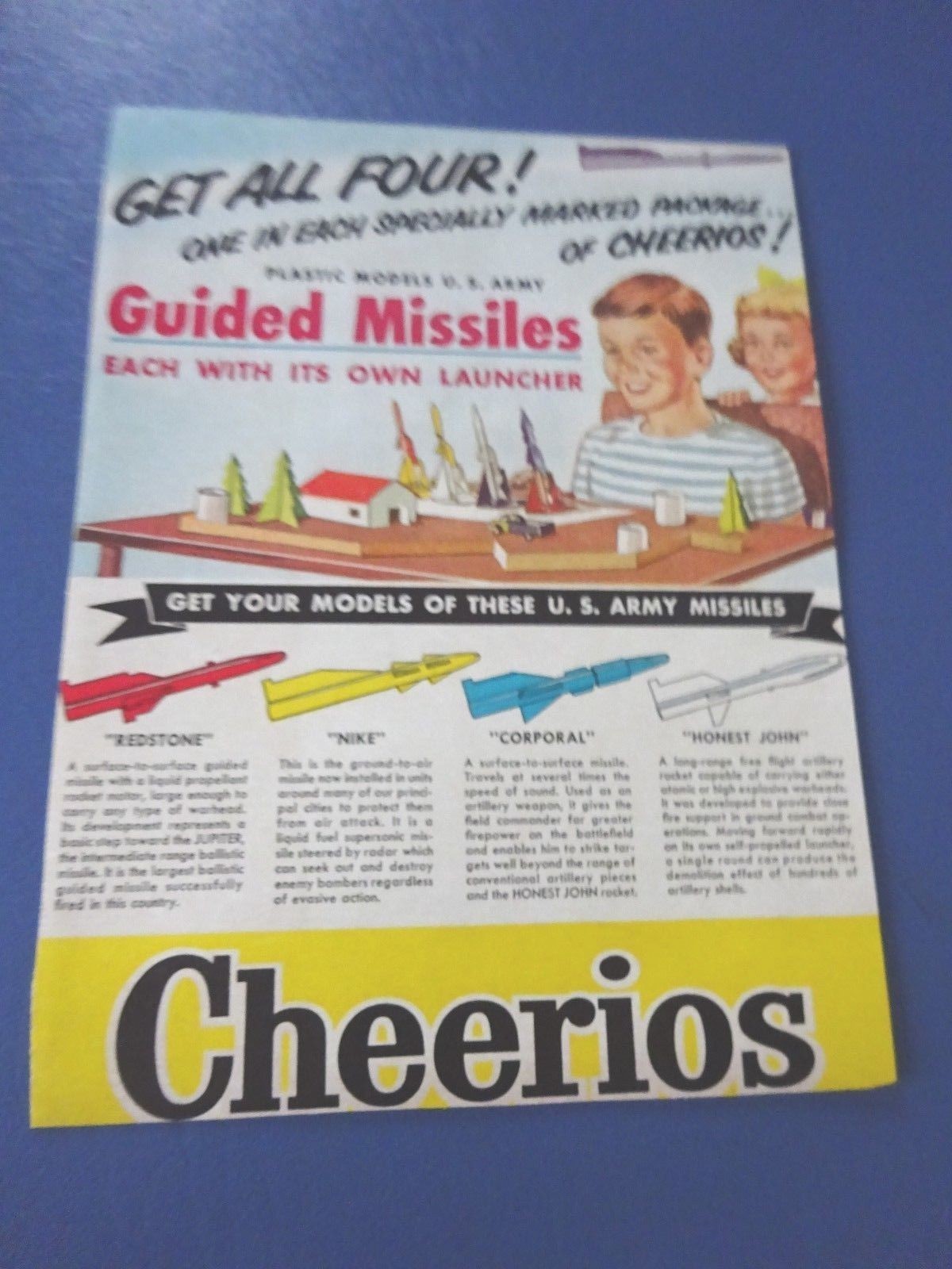 1958 Cheerios Cereal Back Panel With Guided Missile & Launcher, Mailer