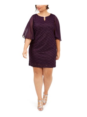 CONNECTED APPAREL Womens Purple Sleeves 3/4 Sleeve Sheath Dress Plus 18W