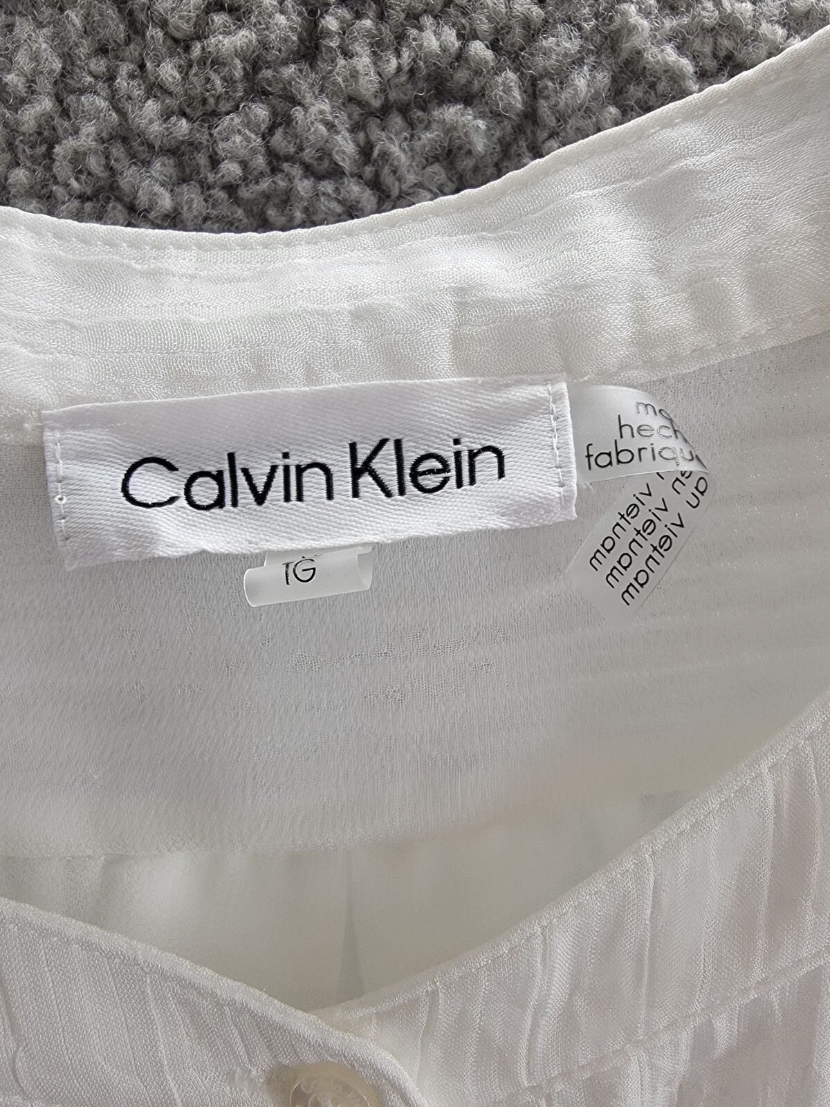 Calvin Klein Textured 3/4-Sleeve Blouse Women's XL White Button Front Closure - Picture 10 of 21