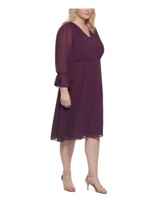 

VINCE CAMUTO Фиолетовое женское платье на подкладке с застежкой на спине и пышными рукавами плюс, Фиолетовый
