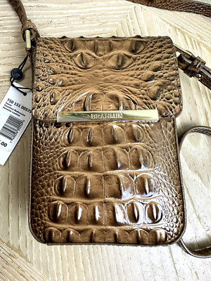 NWT BRAHMIN SASHA HAZELNUT BROWN GOLD OMBRE LEATHER XBODY MINI HANDBAG