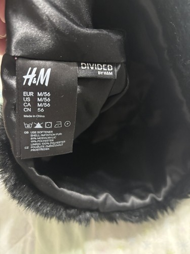 H&M Women's Black Faux Fur Hat Black Bucket Hat Sz M 56