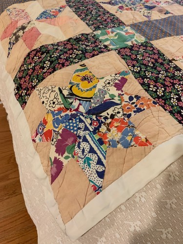 Vintage Star Patchwork Cotton Quilt 86” By 72”