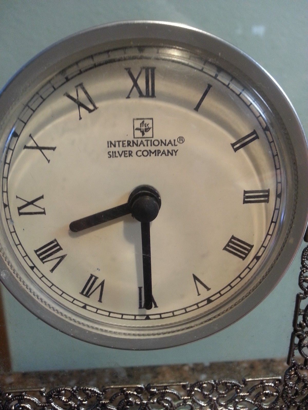 Vintage International Silver Company Mantel Clock, battery run, parts or repair