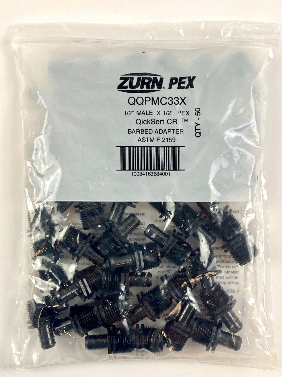 Zurn 1/2" Male NPT x 1/2" PEX Poly Adapter Fitting ASTM F2159 QQPMC33X 50-Pack