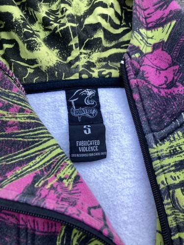 Iron Fist Vintage Y2K Zip Punk Anarchist Print Hoodie Size S