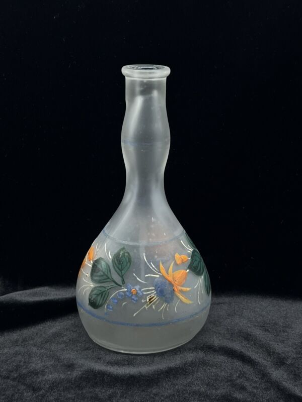 Vintage T. Noonan & Co. Boston Handpainted Satin Glass Barber Bottle 8”